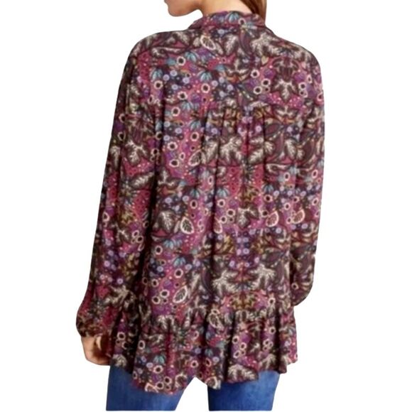 Maeve Anthropologie Janie Flounced Peasant Blouse Womens Sz 12 Dark Moody Floral - Picture 2 of 16
